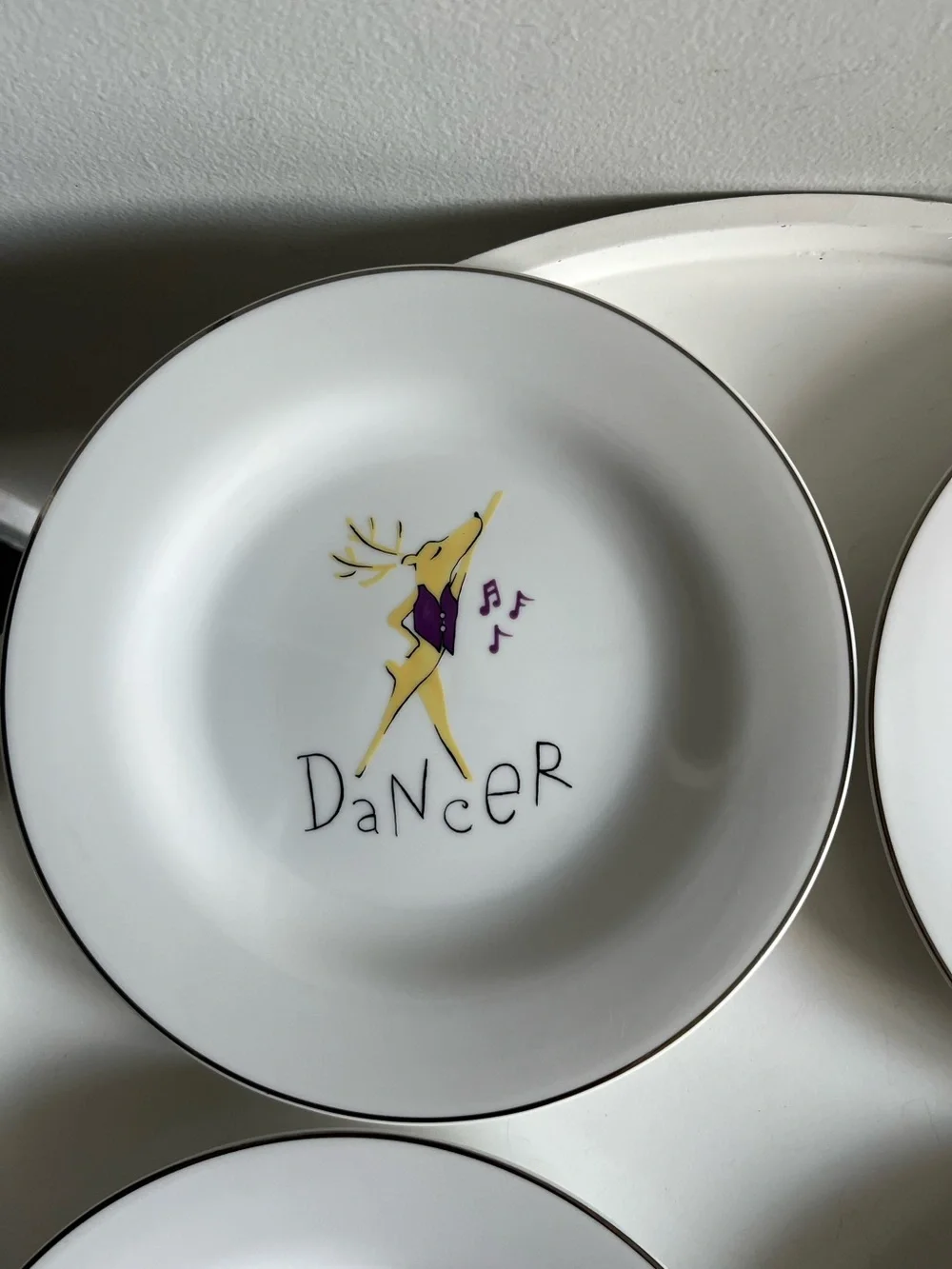 Lot of 4 Pottery Barn Christmas Reindeer Salad Plates Vintage